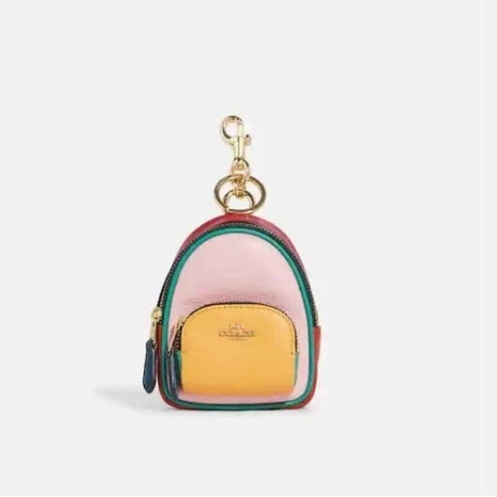 Coach Mini Court Backpack Coin Case Bag Charm In Colorblock Gold/Multi C7802